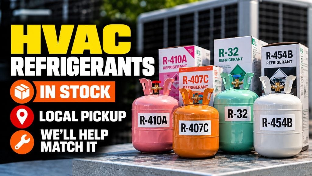 HVAC refrigerants R-410A, R-407C, R-32 and R-454B available at Caudill HVAC Supply in Jacksonville, FL, with local pickup.