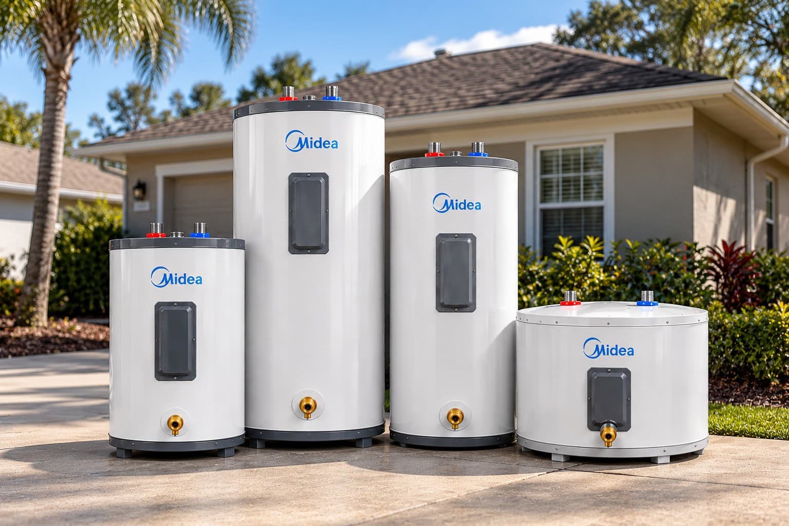 Midea electric tank water heaters in tall, short and lowboy configurations available in Jacksonville, FL