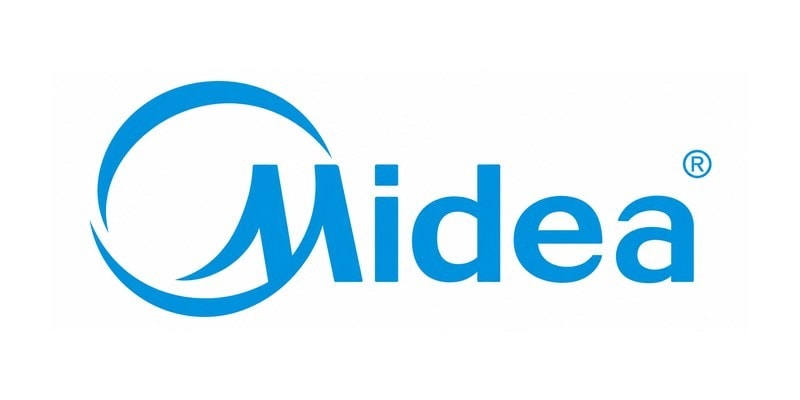 Midea water heater brand logo featured on Caudill HVAC Supply's Jacksonville water heater equipment page. Electric tank and tankless water heater options for homeowners, contractors, and property managers throughout Northeast Florida.