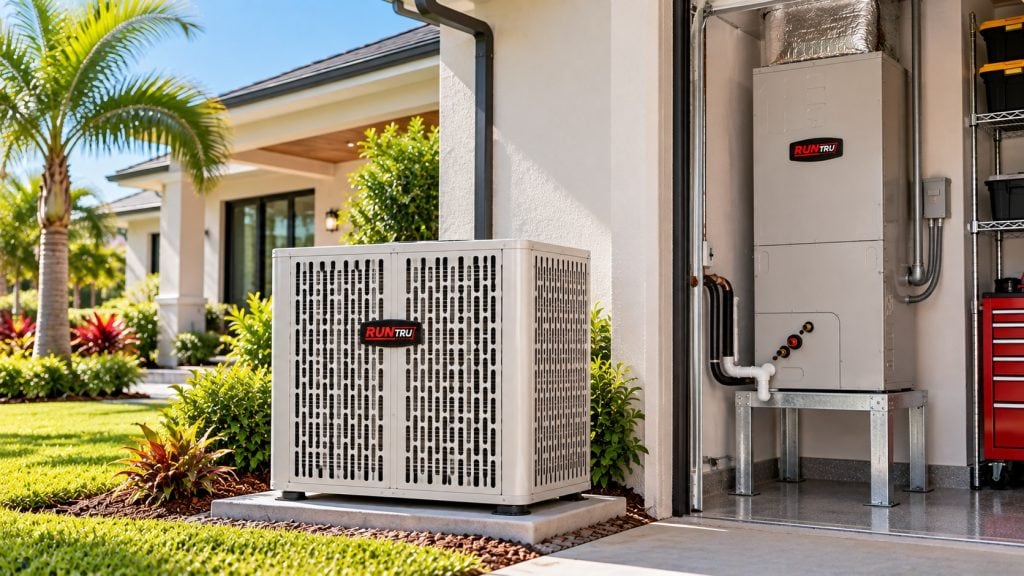 RunTru 14–15 SEER2 heat pump and air handler system in Jacksonville